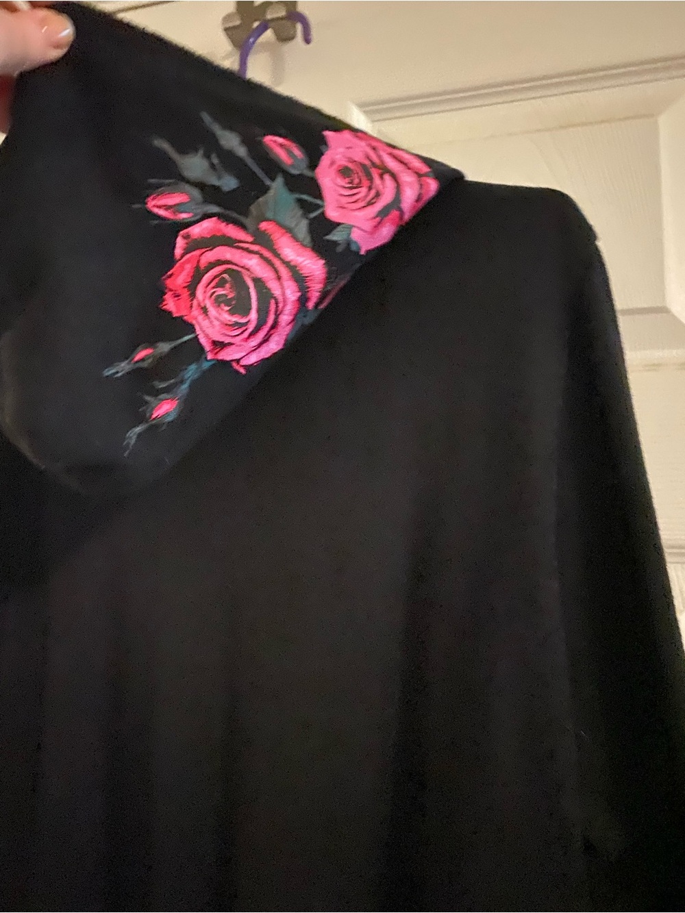 Torrid Black  Hoodie Sweater with Pink Rose Accent I Am Strong Plus Size 1X - Picture 4 of 6